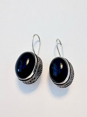 Beautiful, 1 1/2 inch 925 marked, Black Onyx earrings.
